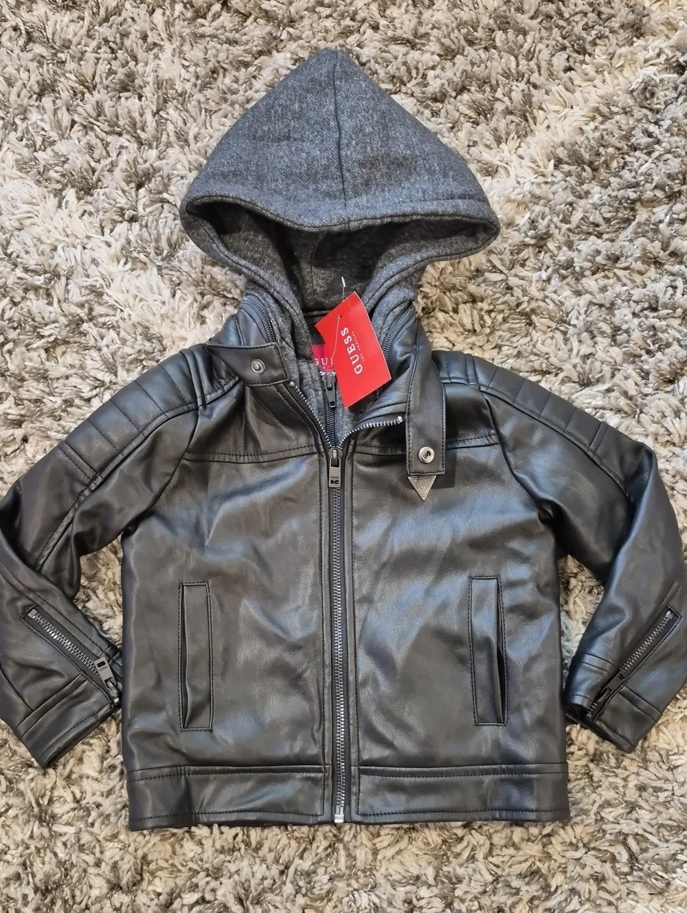 Guess Faux Leather Hooded Moto Jacket